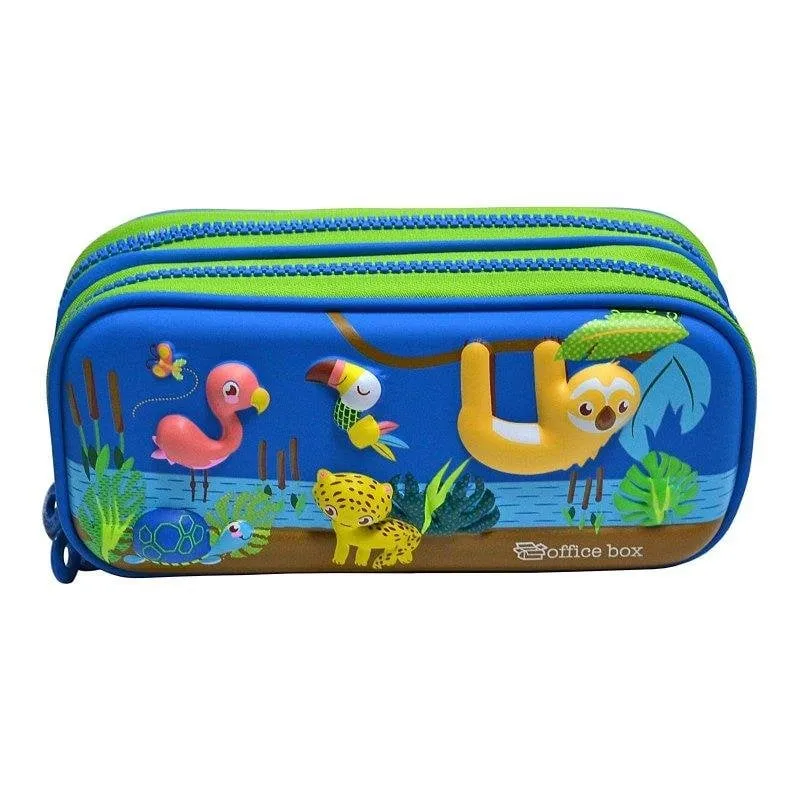 Astuccio Scolastico Doppio 3D Magic - Corpo in Rilievo Jungle Blu - immagine 1