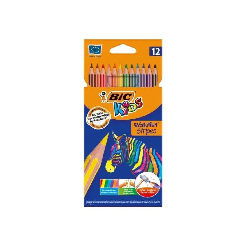 Matite a Colori Bic Evolution Stripes Scatola di 12 Colori Misti - immagine 1