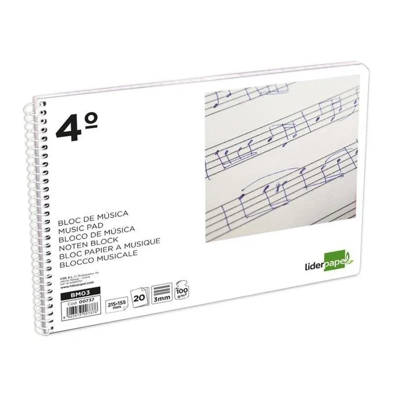 Blocco Musica Pentagramma 3mm Liderpapel 20 Fogli - immagine 1