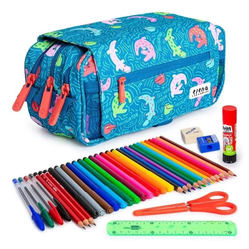 Astuccio Triplo Grafoplás Alligator con Materiale Scolastico Incluso - immagine 1
