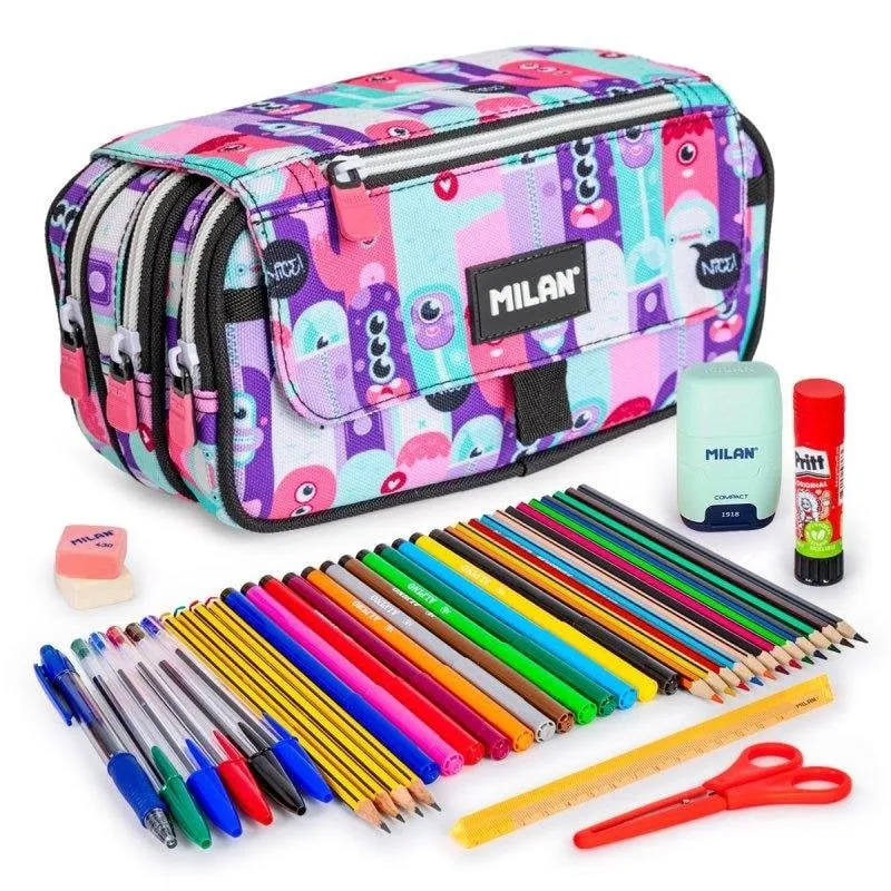 Astuccio Triplo Milan Aliens con Materiale Scolastico Incluso - immagine 1