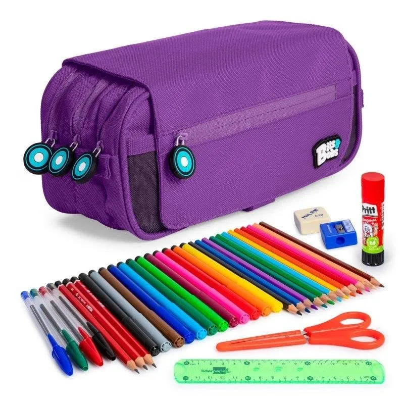 Astuccio Triplo Grafoplás Viola con Materiale Scolastico Incluso - immagine 1