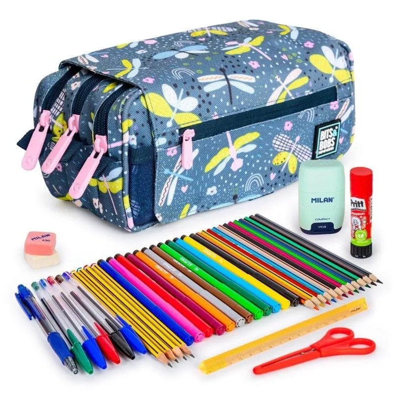 Astuccio Triplo Colepack Design Dragon Fly con Materiale Scolastico Incluso - immagine 1