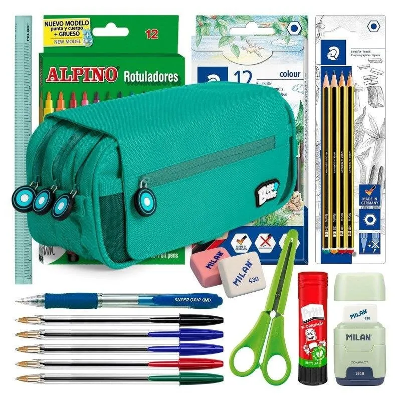 Borsa Triple Grafoplás Bitsbobs Turchese con Materiale Scolastico Incluso - immagine 1