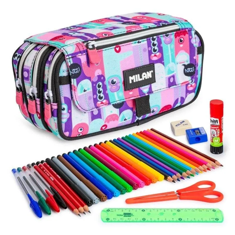 Astuccio Triplo Milan Aliens con Incluso Materiale Scolastico, Scheda oraria - immagine 1