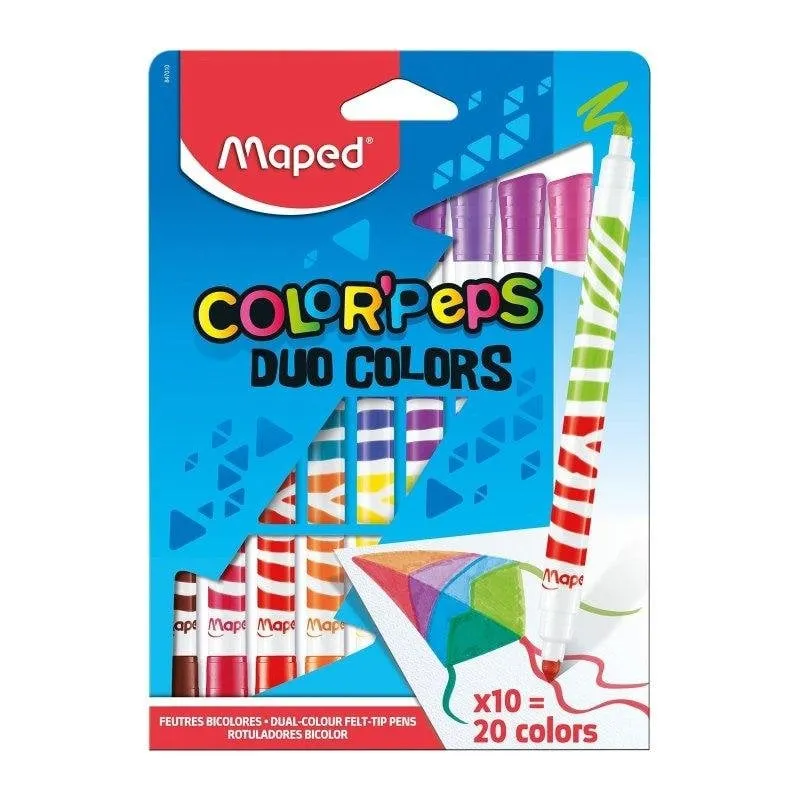Astuccio di 10 pennarelli Maped Color'peps a doppia punta lavabili - immagine 1