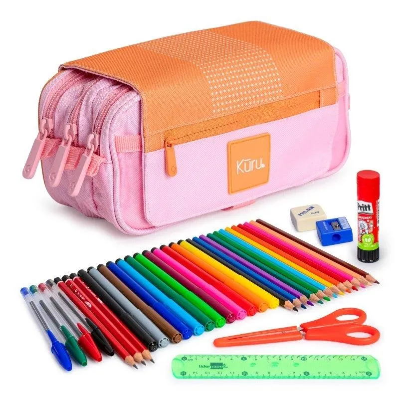 Astuccio Triplo Grafoplás Kuru24 Arancione con Materiale Scolastico Incluso - immagine 1