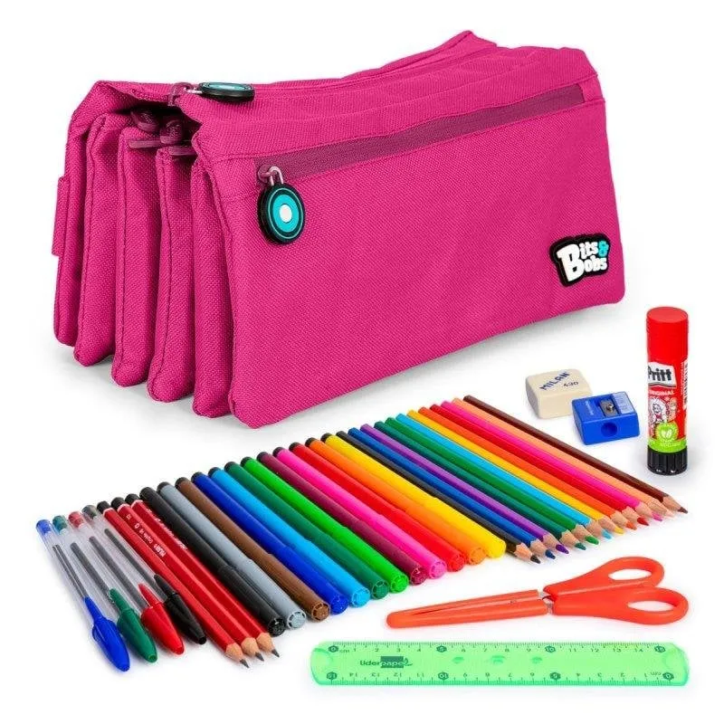 Astuccio Scolare Quadruplo Grafoplas Eco36 Magenta con Materiale Incluso - immagine 1