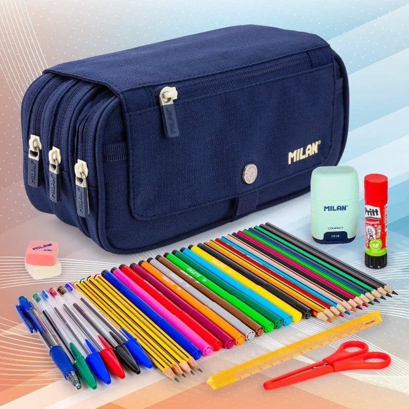 Astuccio Triplo Milan 1918 con Materiale Scolastico Incluso Blu - immagine 1