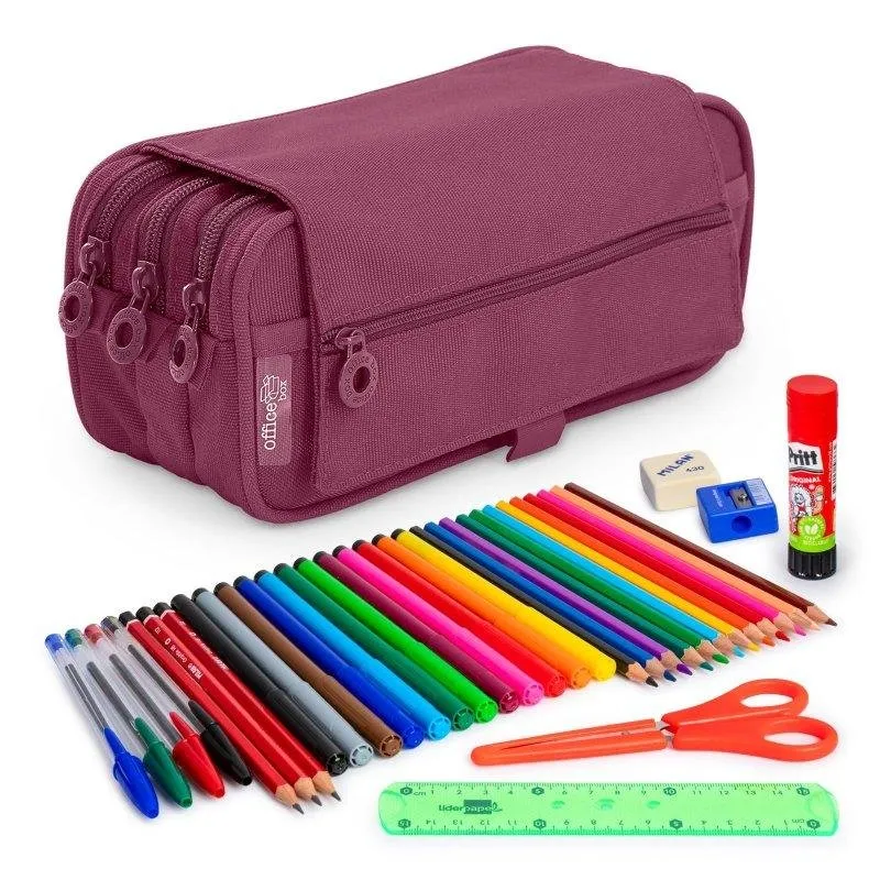 Astuccio Triplo Colepack Eco Officebox Viola con Materiale Scolastico Incluso - immagine 1