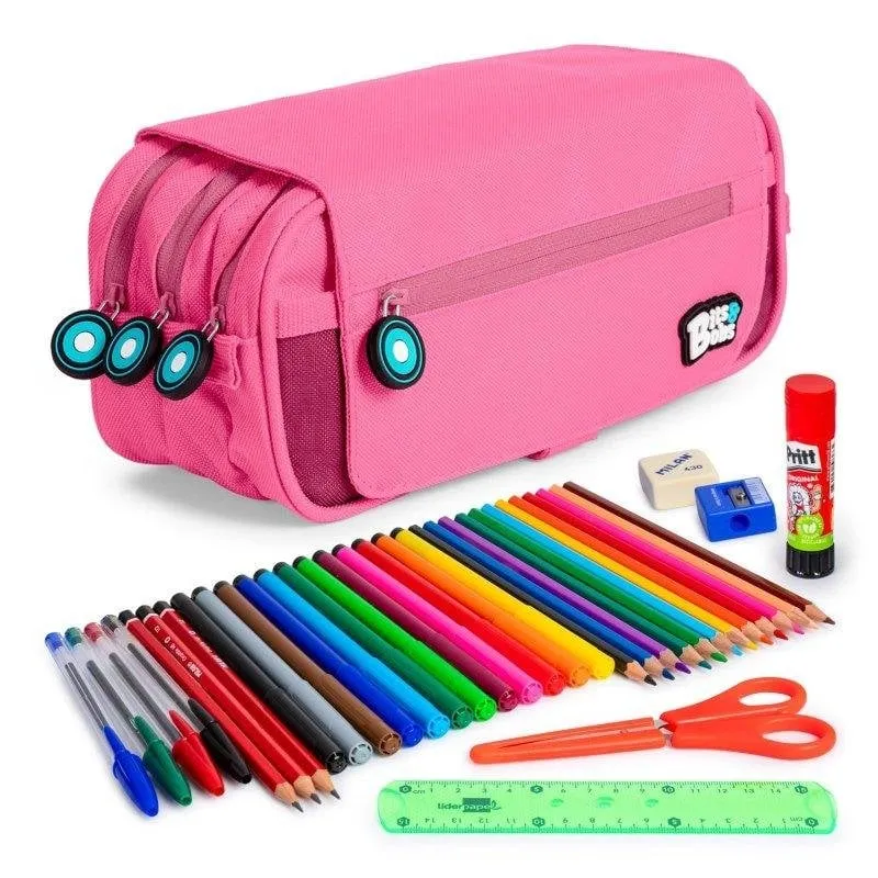 Astuccio Triplo Grafoplás con Materiale Scolastico Incluso Rosa - immagine 1