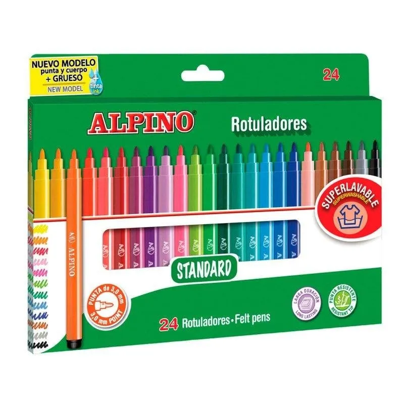 Alpino Coloring - Set 24 Pennarelli a Punta Fine, Super Lavabili - immagine 1