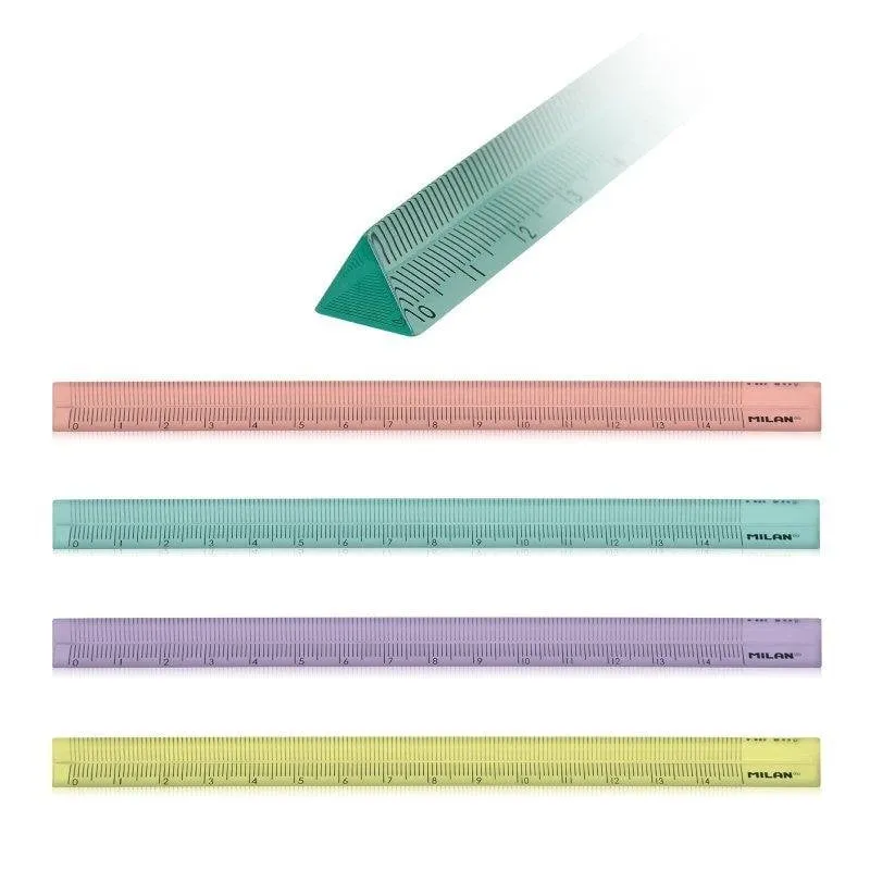 Righello Triangolare Milan New Look - Pack da 4 da 15 cm in Plastico Rigido Trasparente - immagine 1