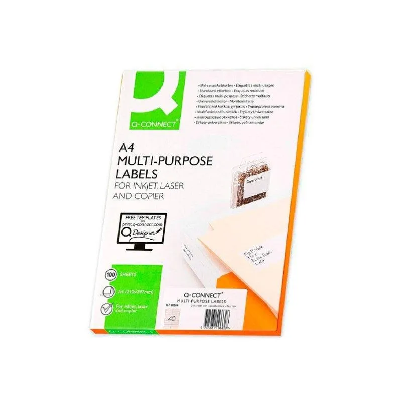 Etichette Adesive Q-Connect KF00574 A4 40 Etichette 52.5x29.7 mm Bianche - immagine 1
