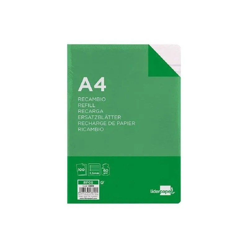 Ricambio A4 Liderpapel 100 Fogli 60g/m2 Pauta 5ª 2.5mm 4 Fori - immagine 1