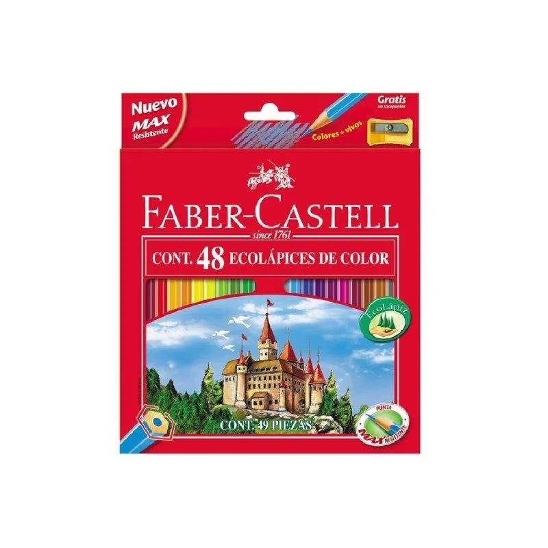 Matite Colorate Faber-Castell 48 Colori Esagonali in Legno Reforestato - immagine 1