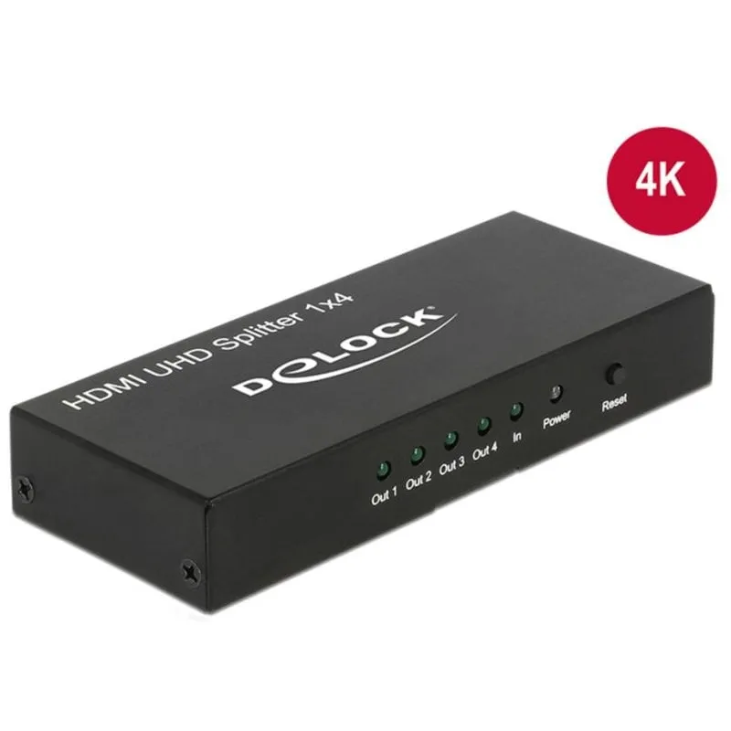 Divisore HDMI Delock 18684 4x HDMI 4K 3840x2160 Nero Metallo - immagine 1