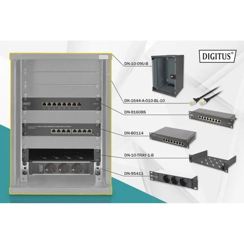 Armadio Rack Digitus 9U 254 mm (10") Nero Kit Rete Compatta - immagine 1