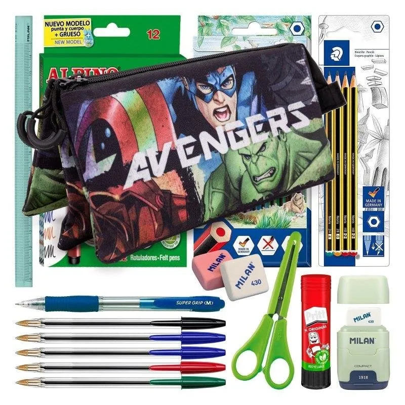 Astuccio Triplo Karactermania Vengadores con 40 forniture scolastiche - immagine 1