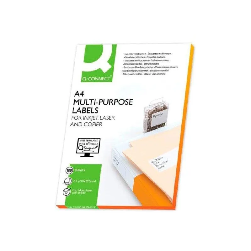Etichette Autoadesive A4 Q-Connect KF10664 - Scatola da 100 Fogli Bianchi - immagine 1