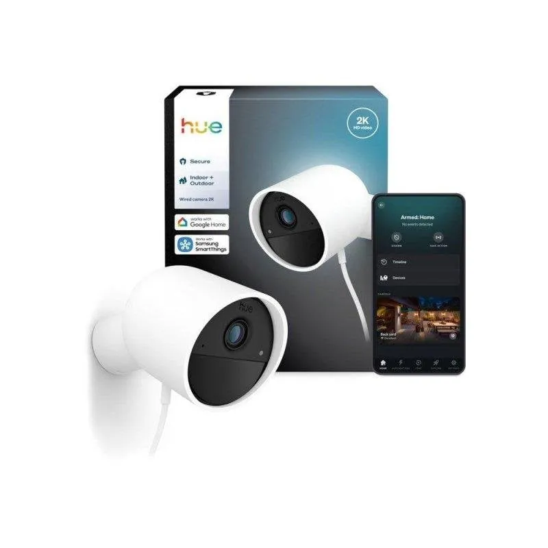Videocamere di sorveglianza Philips Hue Outdoor Filo 2K Visione Notturna Interno ed Esterno Controllo App Hue - immagine 1