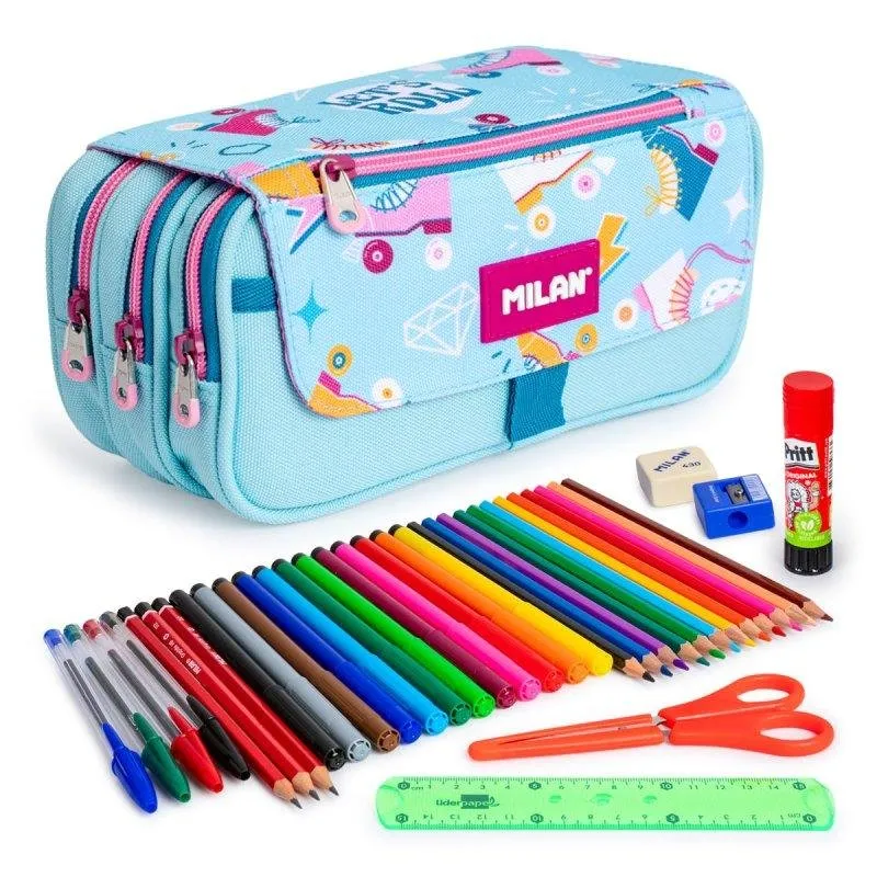 Astuccio Triplo Milan Roller con Materiale Scolastico Incluso - immagine 1