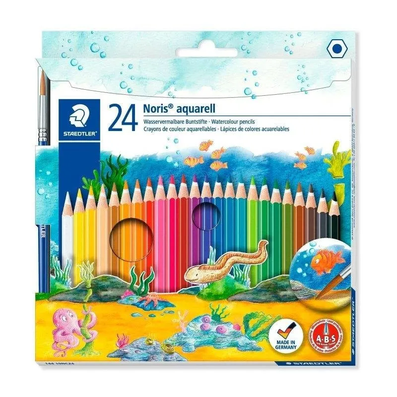 Set di 24 Matite Colori Acquerellabili Staedtler Noris Aquarell con Pennello - immagine 1