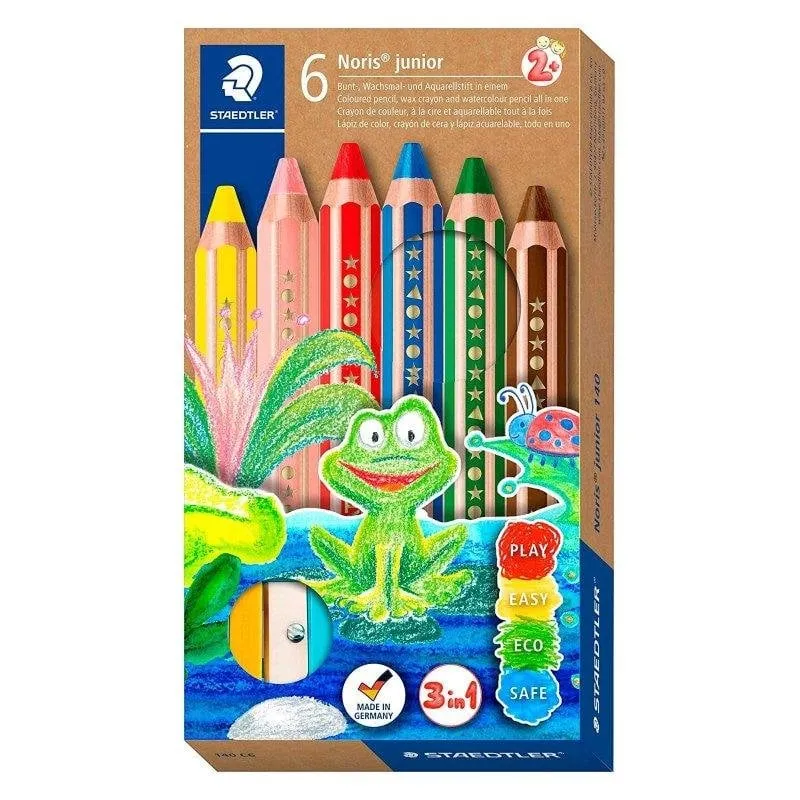 Staedtler Noris Junior - Set di 6 matite colori 3 in 1 extra-spessori con temperino omaggio - immagine 1