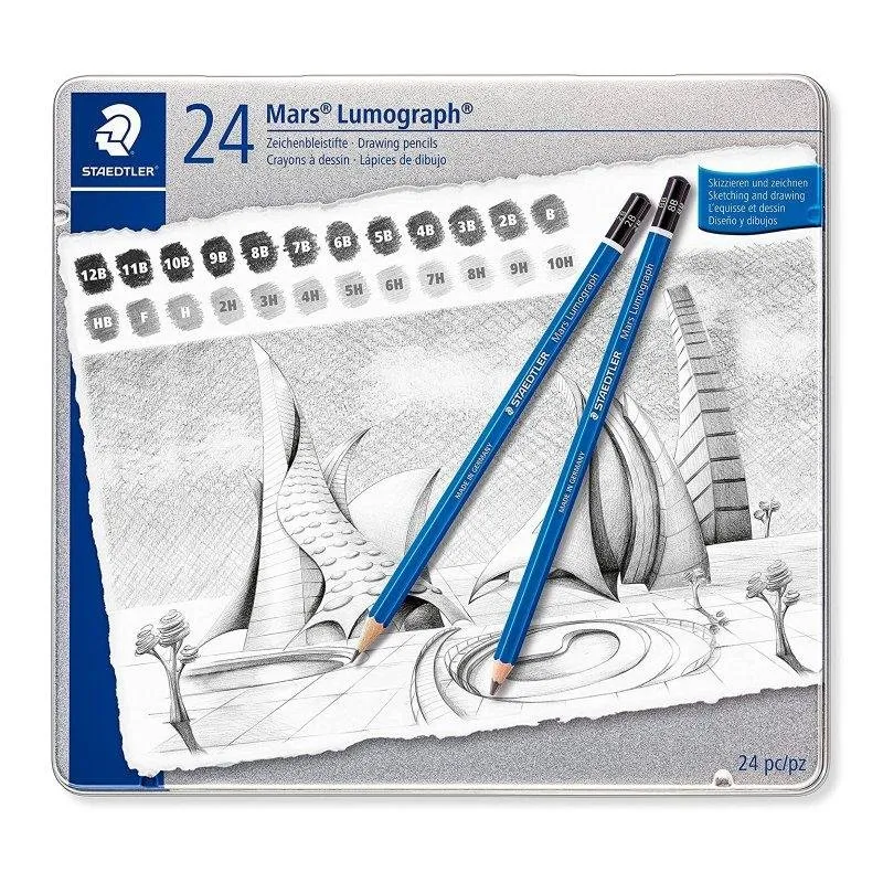 Staedtler Mars Lumograph - Astuccio Metallico con 24 Matite da Disegno Premium - immagine 1
