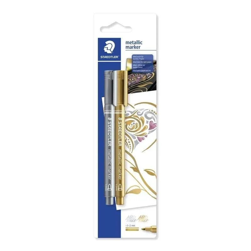 Staedtler - Blister con 2 Pennarelli Metallici a Punta Fine Argento e Oro - immagine 1