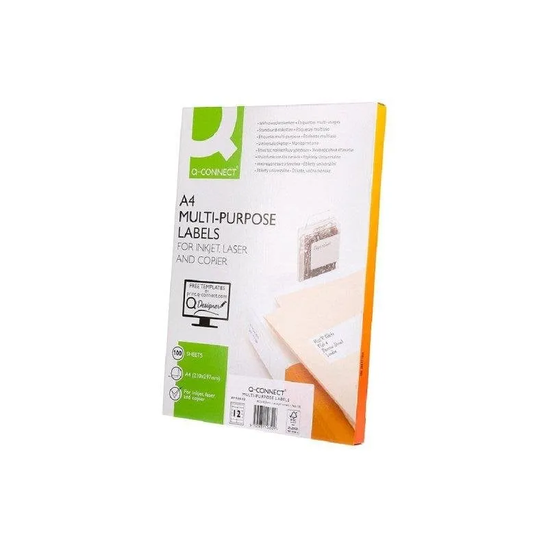 Scatola di Etichette Adesive A4 Q-Connect KF10652 12 Etichette 96,5x42,3 mm - immagine 1