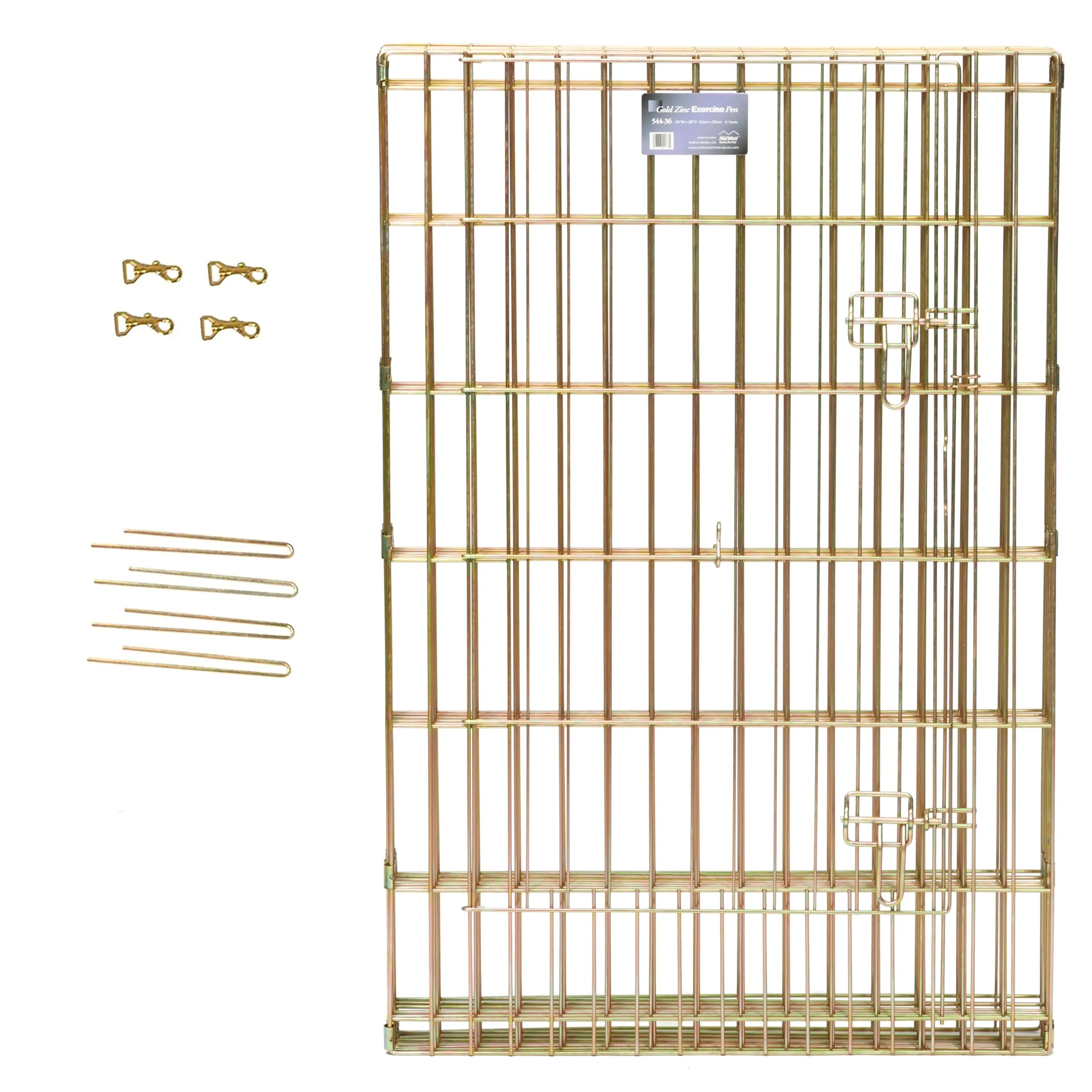 MidWest Homes for Pets 548-48, Recinto per animali in metallo, pieghevole, con porta e picchetti, offre 1,5 metri di spazio per giocare e muoversi, 122 cm di altezza, oro zinco - immagine 4
