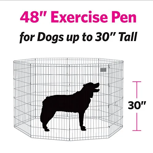 MidWest Homes for Pets 548-48, Recinto per animali in metallo, pieghevole, con porta e picchetti, offre 1,5 metri di spazio per giocare e muoversi, 122 cm di altezza, oro zinco - immagine 7