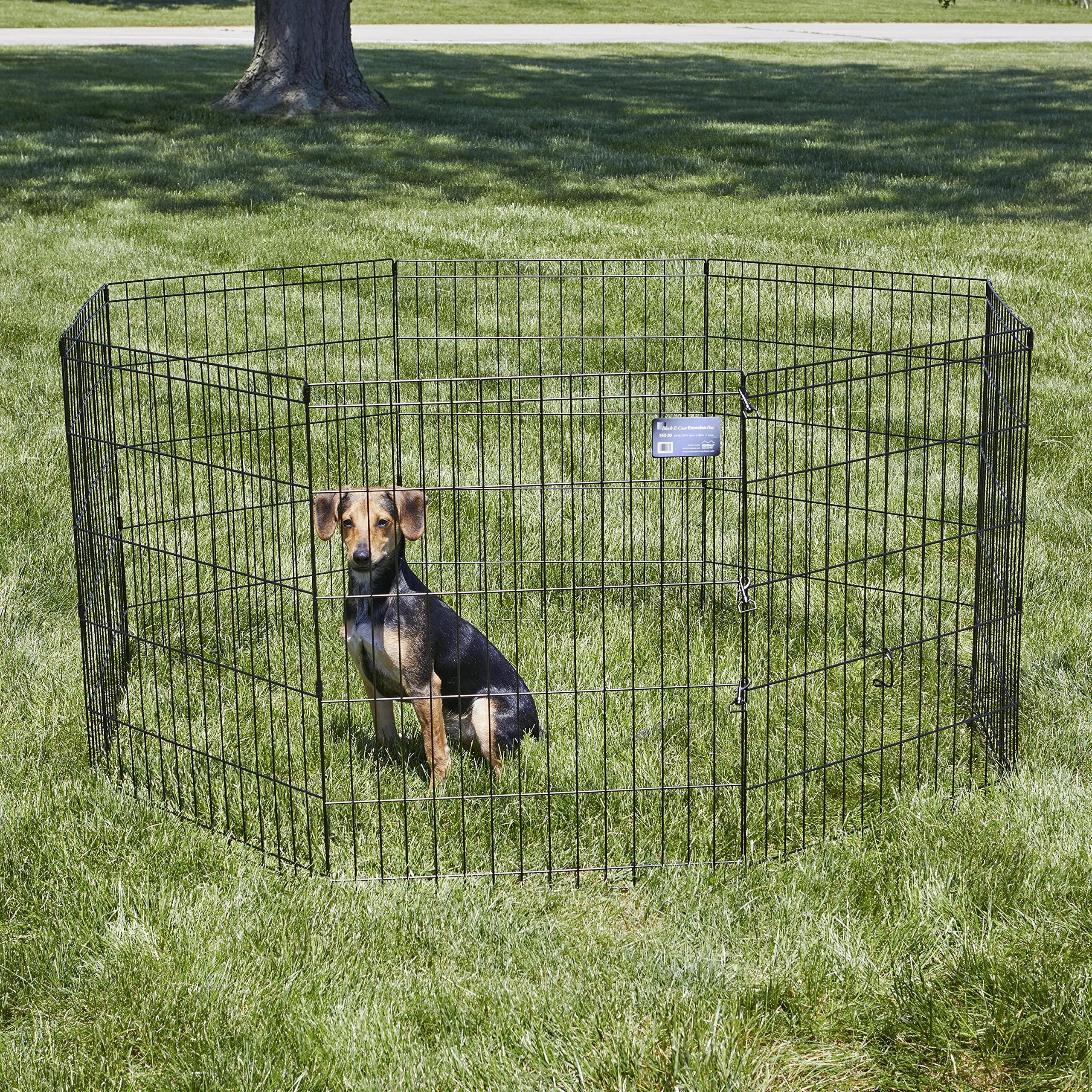 MidWest Homes for Pets, Recinto per animali in metallo, pieghevole, senza porta, con picchetti e rivestimento per elettrodeposizione nero, offre 1,5 metri di spazio per giocare, 76 cm di altezza - immagine 2