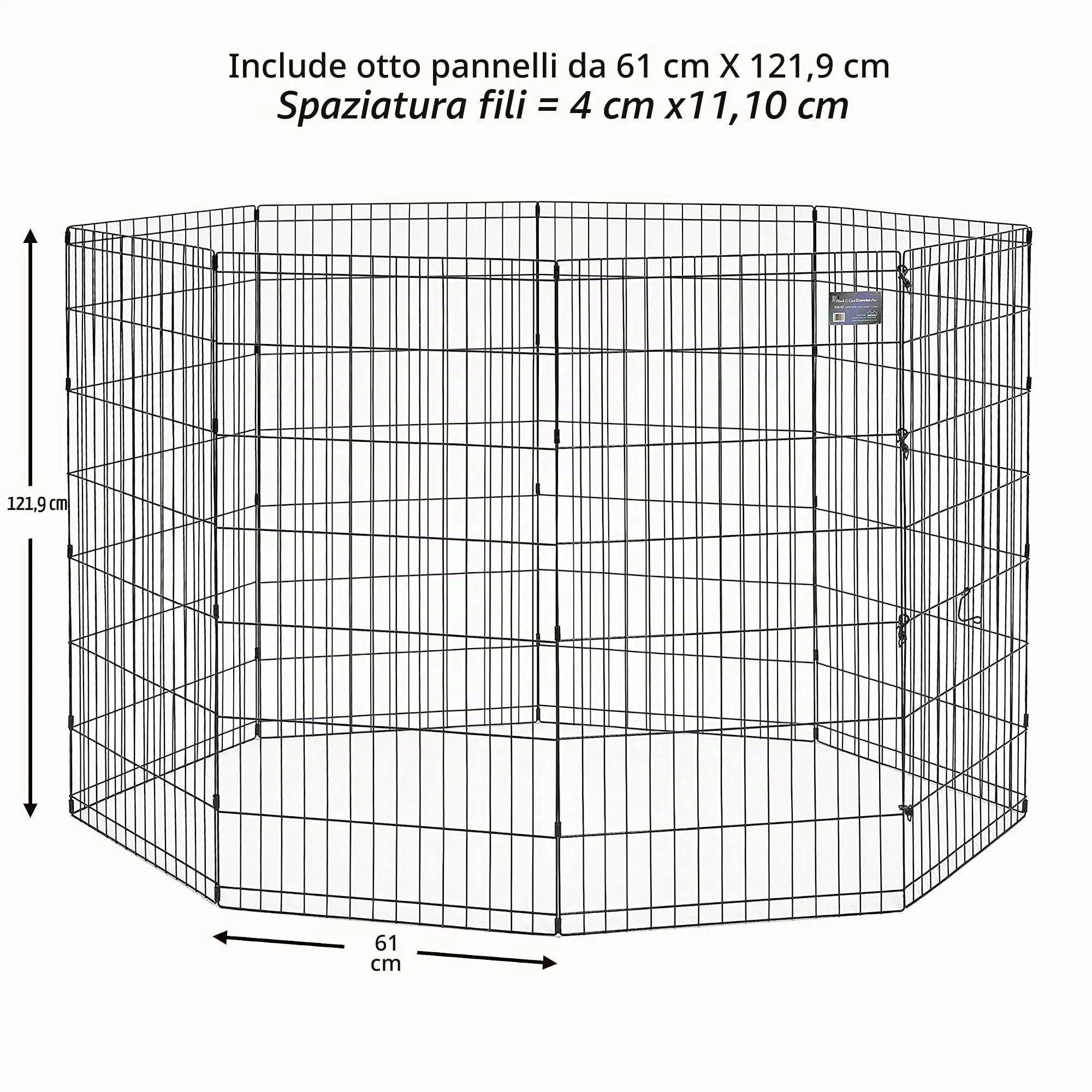 MidWest Homes for Pets, Recinto per animali in metallo, pieghevole, senza porta, con picchetti e rivestimento per elettrodeposizione nero, offre 1,5 metri di spazio per giocare, 122 cm di altezza - immagine 5