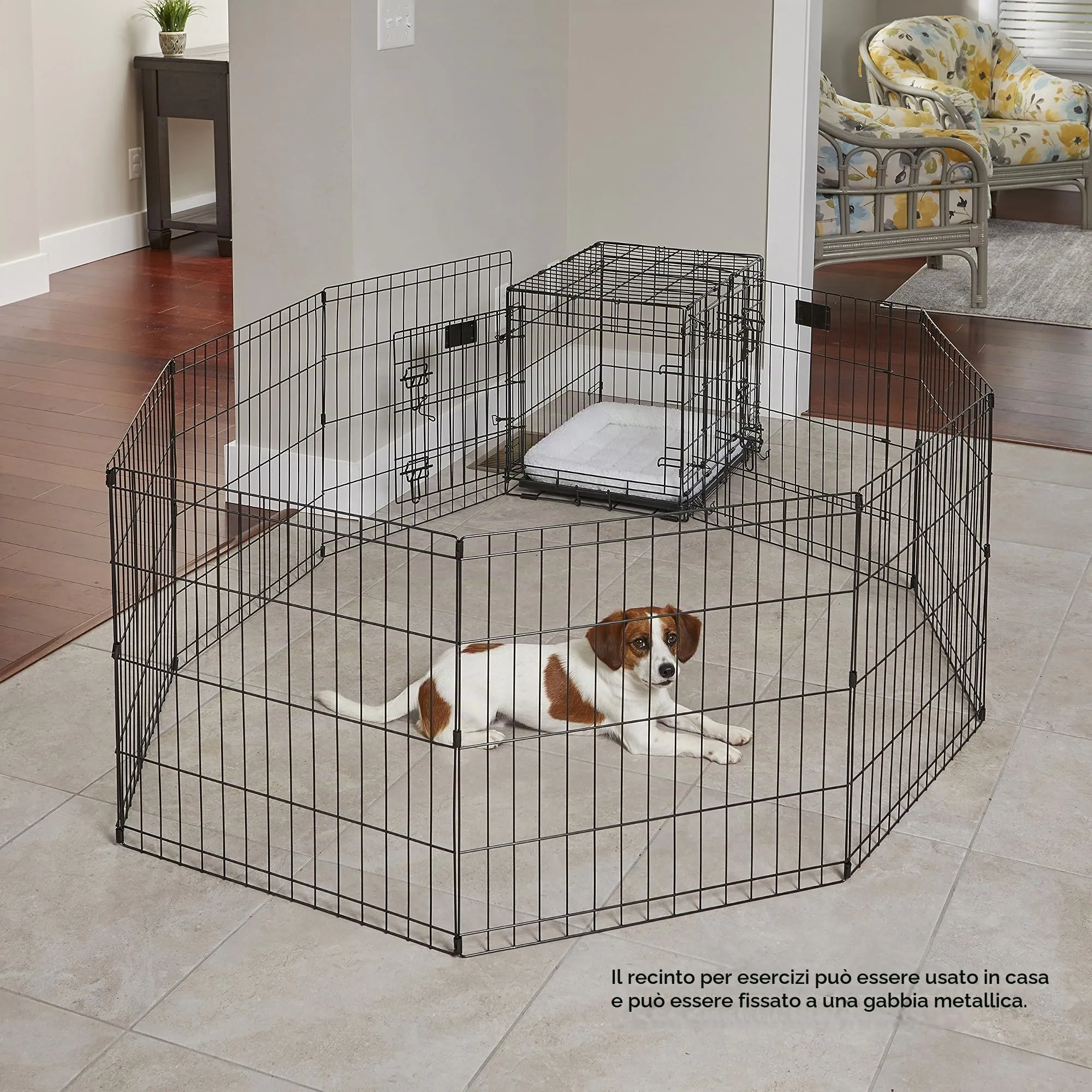 MidWest Homes for Pets, Recinto per animali in metallo, pieghevole, con porta, picchetti e rivestimento per elettrodeposizione nero, offre 1,5 metri di spazio per giocare, 61 cm di altezza - immagine 3