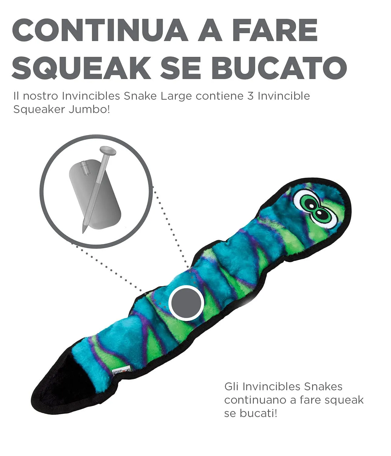 Outward Hound Invincibles - gioco felpato a forma di serpente - per cani - azzurro - L - immagine 3