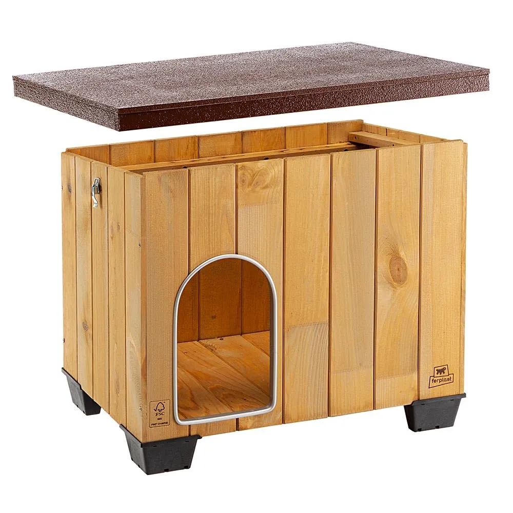 Ferplast BAITA Cuccia Cane da Esterno Legno FSC Premium Tetto Apribile M - immagine 4