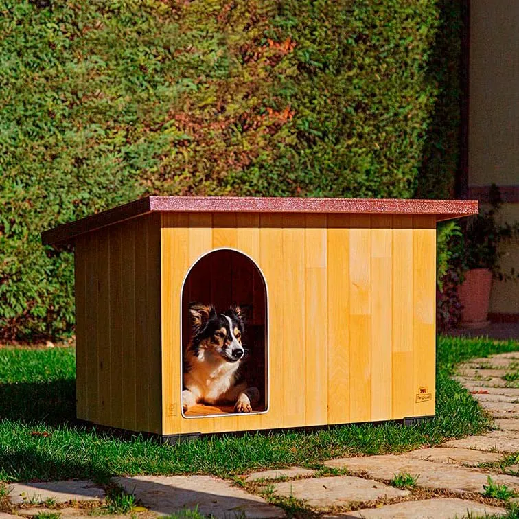 Ferplast BAITA 100 Casetta per Cani in Legno FSC - Tetto Apribile, Impermeabile & Anti-UV - Spiovente, con Chiusura - Porta Antimorso in Alluminio - Piedi Isolanti - 121 x 78 x h 78,5 cm - immagine 3