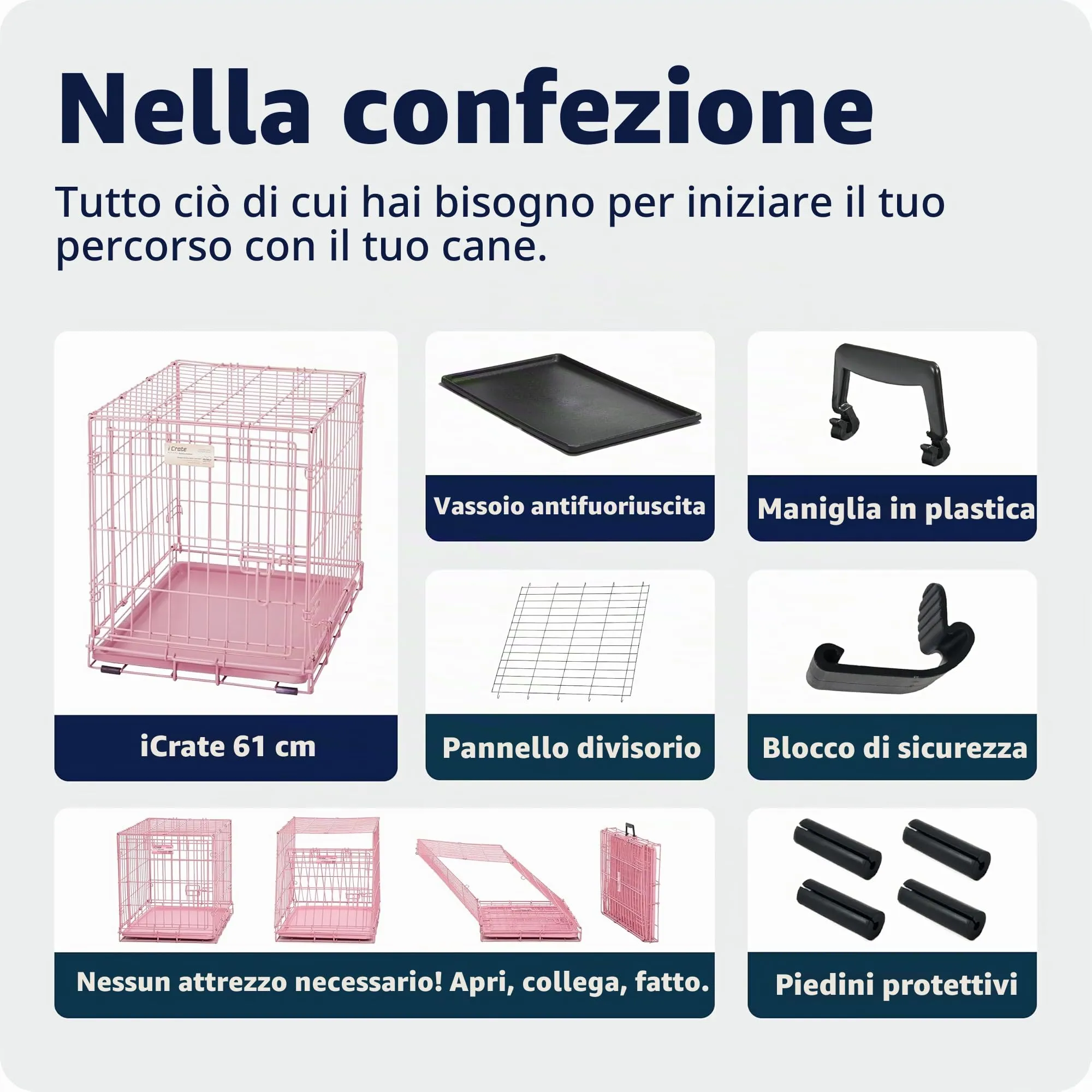 MidWest Homes for Pets Gabbia per cani a porta singola, lunga 60,96 cm, con vaschetta a tenuta stagna, piedini protettivi, pannello divisorio e caratteristiche brevettate, rosa, modello 1524PK - immagine 8