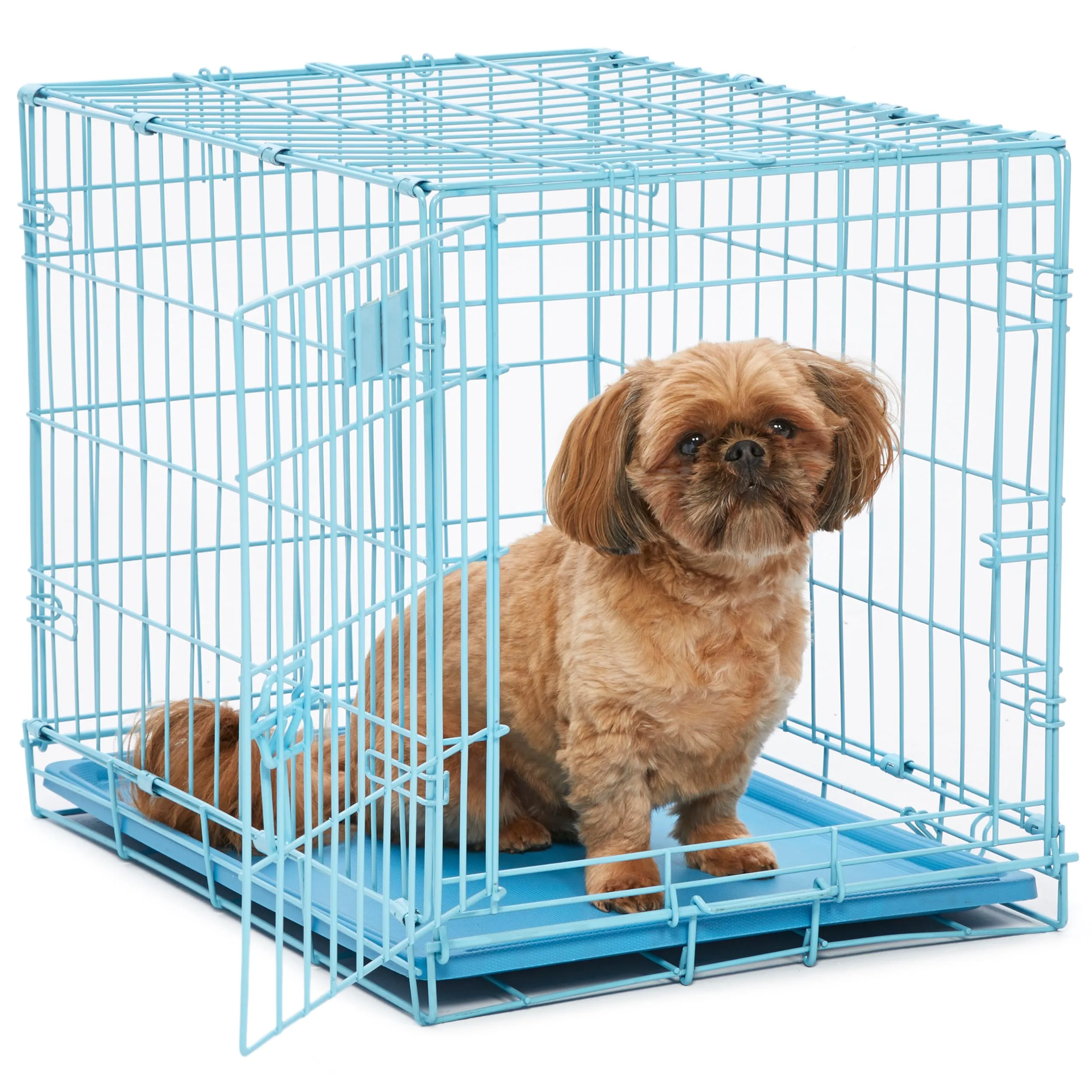 MidWest Homes for Pets 61 cm Blue Fashion iCrate - Gabbia per cani pieghevole, per una maggiore sicurezza, include una padella a prova di perdite, pannello divisorio, maniglia, piedini in gomma - immagine 1