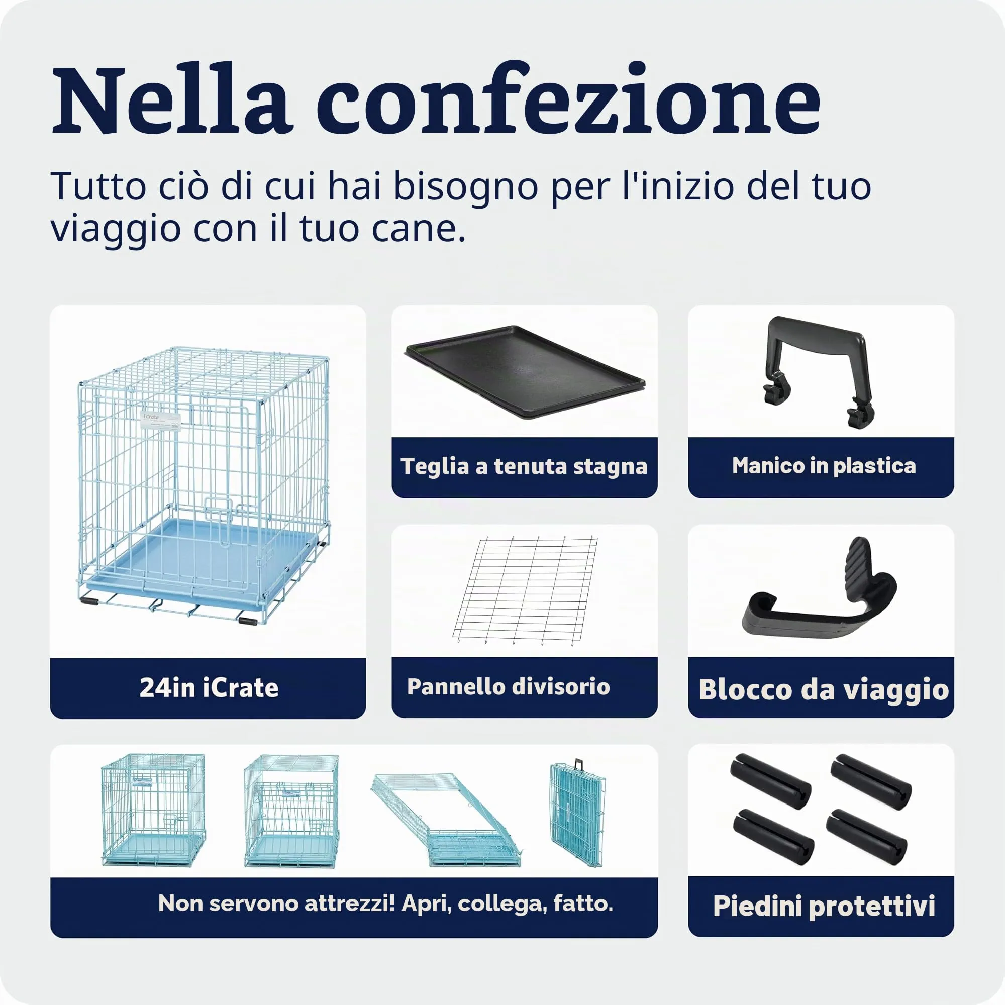 MidWest Homes for Pets 61 cm Blue Fashion iCrate - Gabbia per cani pieghevole, per una maggiore sicurezza, include una padella a prova di perdite, pannello divisorio, maniglia, piedini in gomma - immagine 8