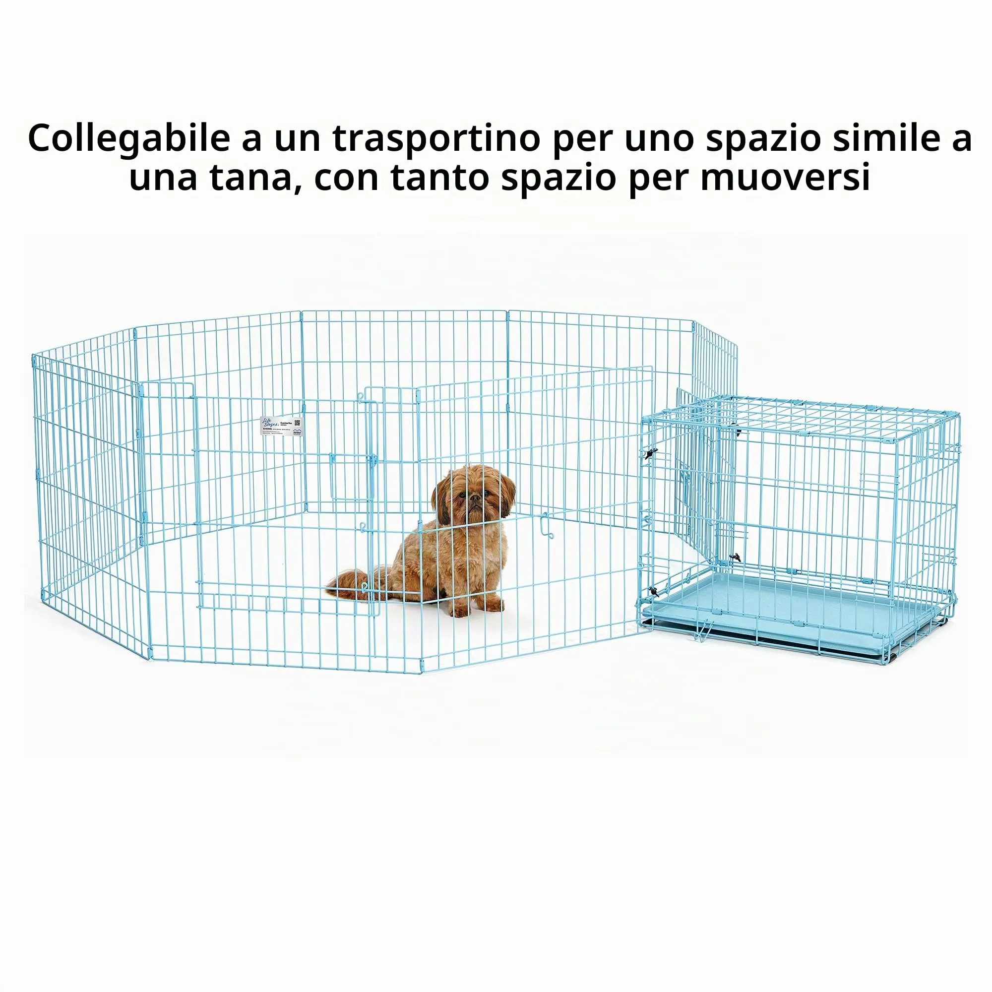 MidWest Homes for Pets, Recinto per animali domestici in metallo, pieghevole, con porta e picchetti per il fissaggio a terra, offre 1,5 metri di spazio per giocare e muoversi, 61 cm di altezza, blu - immagine 2