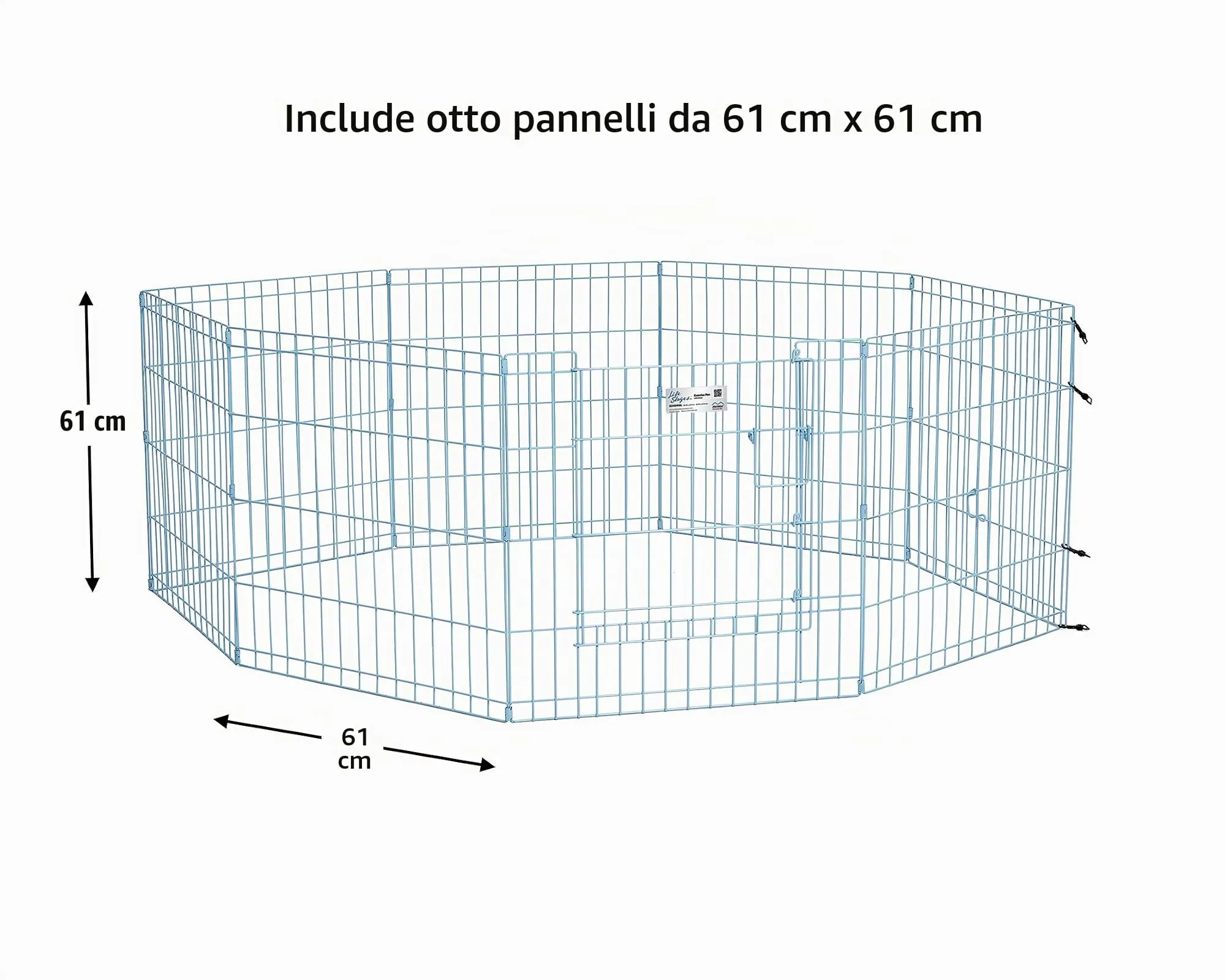 MidWest Homes for Pets, Recinto per animali domestici in metallo, pieghevole, con porta e picchetti per il fissaggio a terra, offre 1,5 metri di spazio per giocare e muoversi, 61 cm di altezza, blu - immagine 4