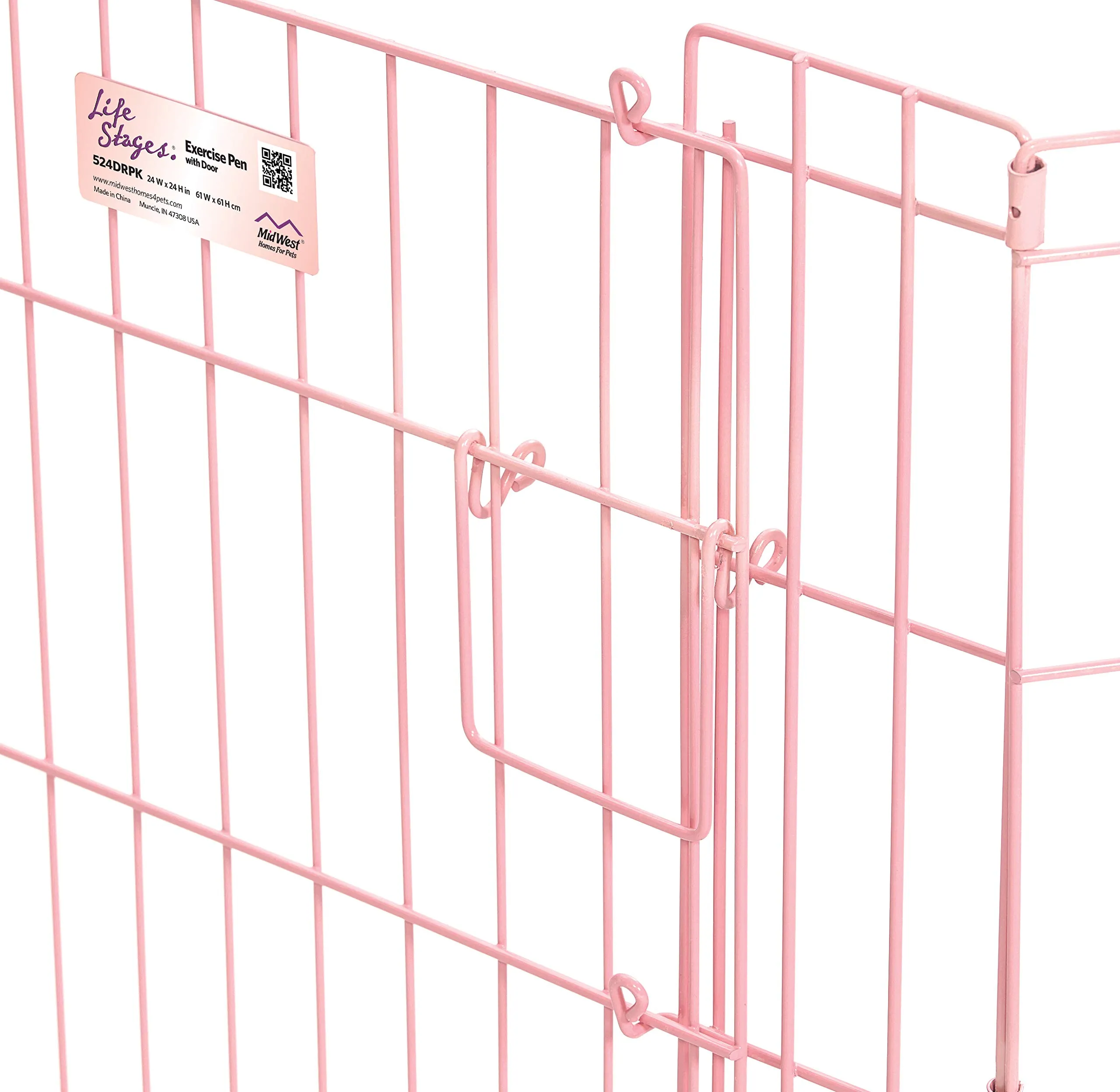 MidWest Homes for Pets, Recinto per animali domestici in metallo, pieghevole, con porta e picchetti per il fissaggio a terra, offre 1,5 metri di spazio per giocare e muoversi, 61 cm di altezza, rosa - immagine 3
