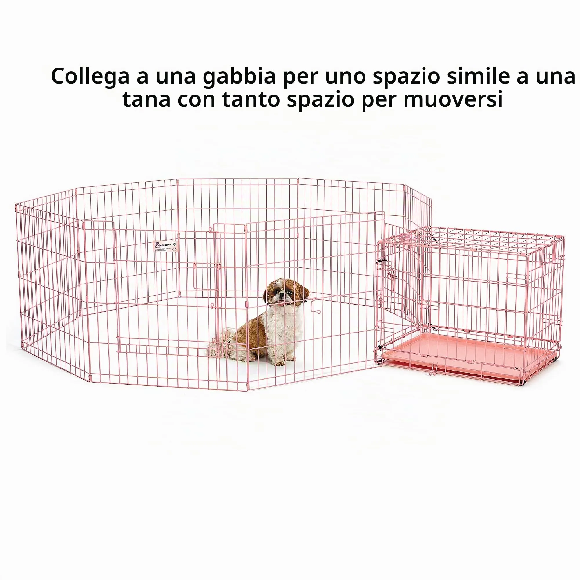 MidWest Homes for Pets, Recinto per animali domestici in metallo, pieghevole, con porta e picchetti per il fissaggio a terra, offre 1,5 metri di spazio per giocare e muoversi, 61 cm di altezza, rosa - immagine 4
