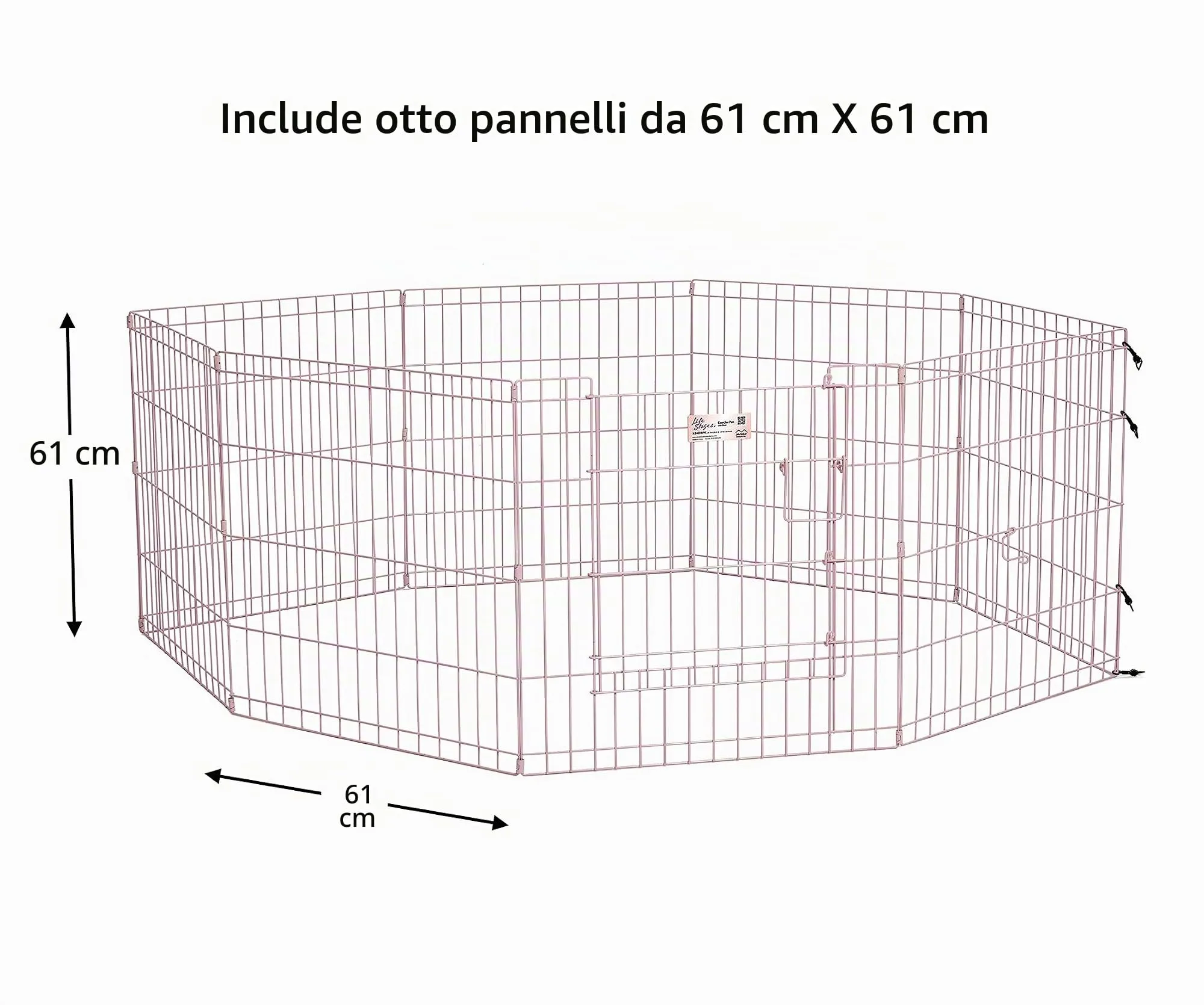 MidWest Homes for Pets, Recinto per animali domestici in metallo, pieghevole, con porta e picchetti per il fissaggio a terra, offre 1,5 metri di spazio per giocare e muoversi, 61 cm di altezza, rosa - immagine 5