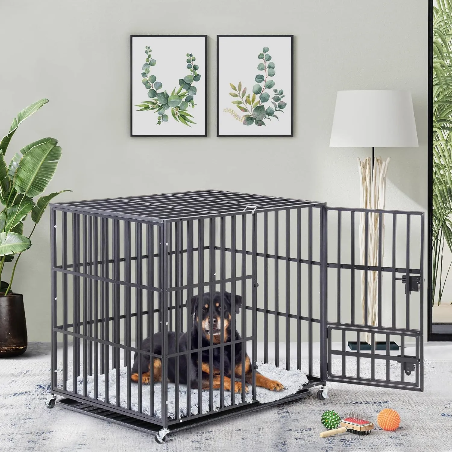 BingoPaw Gabbia Robusta per cani Antimorso: XL Gabbia Rinforzata per cani Taglia Grande Kennel Cane con Ruote Interno Trasportino Resistente Metallo Struttura Pesante, 2 Chiavistelli 107x77,5x88,5cm - immagine 2