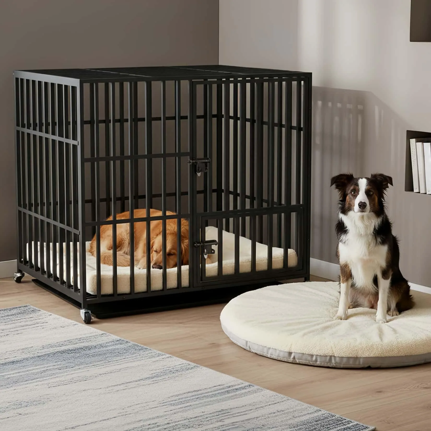 BingoPaw Gabbia Robusta per cani Antimorso: XL Gabbia Rinforzata per cani Taglia Grande Kennel Cane con Ruote Interno Trasportino Resistente Metallo Struttura Pesante, 2 Chiavistelli 107x77,5x88,5cm - immagine 3