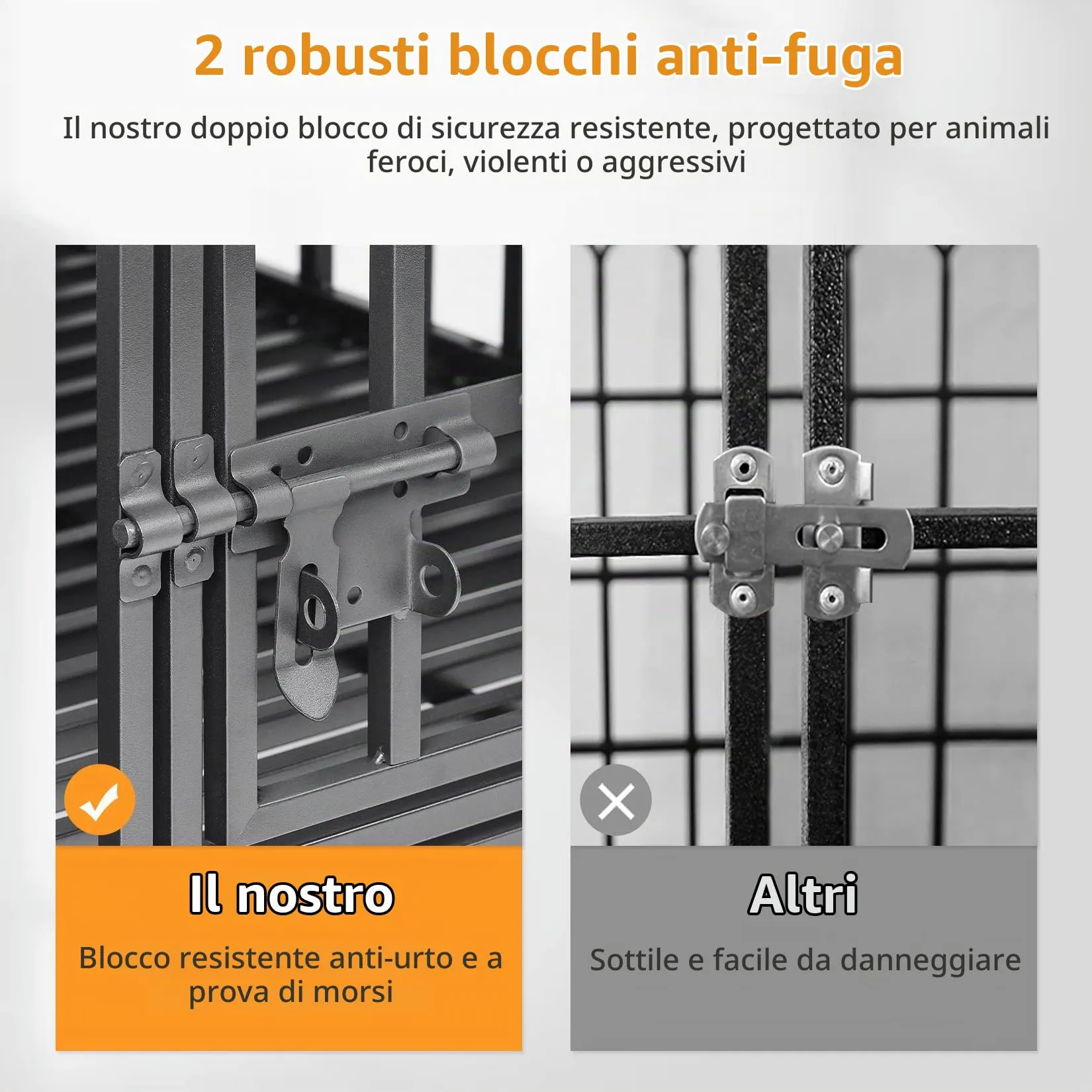 BingoPaw Gabbia Robusta per cani Antimorso: XL Gabbia Rinforzata per cani Taglia Grande Kennel Cane con Ruote Interno Trasportino Resistente Metallo Struttura Pesante, 2 Chiavistelli 107x77,5x88,5cm - immagine 7